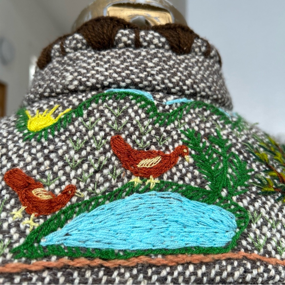 VTG Folk Art Embroidered Woven Wool Blazer Jacket By Frog a la Peche Designer - Picture 7 of 16